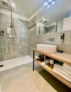 代森扎诺-德尔加达Malvezzi24 Boutique Rooms的一间带水槽和淋浴的浴室