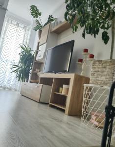 RoşuRobik Studio Militari Residence的客厅配有台面上的平面电视