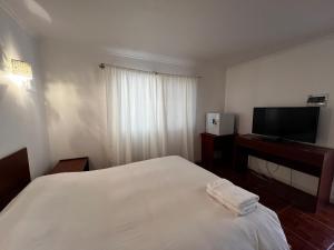 皮卡Hospedaje la Florentina的一间卧室配有一张床和一台平面电视