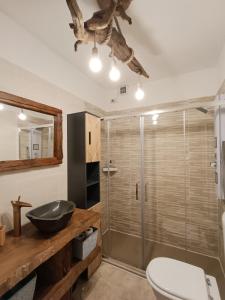 卡尔切拉尼卡阿拉戈Appartamento lake-side的一间带水槽和淋浴的浴室