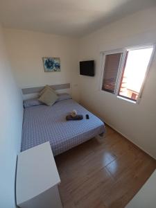 拉曼加戴尔马尔梅纳Apartamento jardin del mar 7.5的一间小卧室,配有一张床和电视