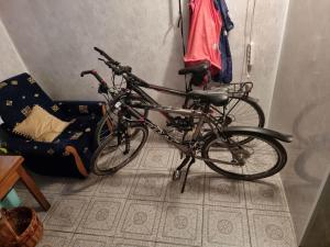 SiamoszyceWsi spokojna...Jura的两辆自行车停放在一个带椅子的房间