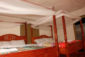 OlolaimutiekEco mara forest camp的一间卧室配有两张带天蓬的床