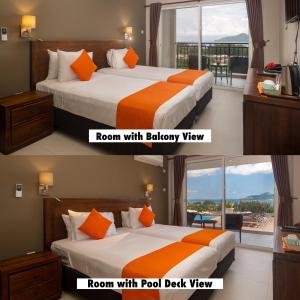 维多利亚里奇度假屋的酒店客房设有两张床,享有阳台景色。