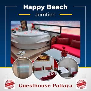 乔木提恩海滩Happy Beach Jomtien Guesthouse的船和卧室照片的拼合