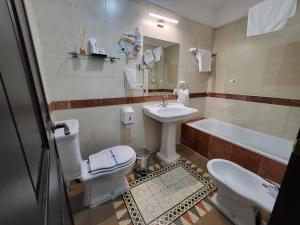 塞维利亚Casona de San Andrés的浴室配有盥洗盆、卫生间和浴缸。