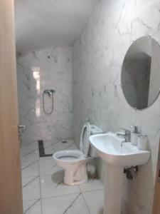 DerouaAirport M V chambre stay的一间带水槽、卫生间和镜子的浴室