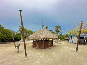 Tintipan IslandEl Cocotal Tintipán By Ashram的海滩上带草屋顶的小屋