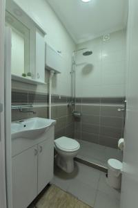 诺维萨德Prenoćište Dvorište的浴室配有卫生间、盥洗盆和淋浴。