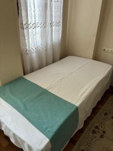 恰纳卡莱Efe Can Apart Otel的一间小卧室,配有一张带窗户的床