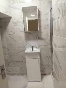 科克Charming 1-Bed Apartment in Cork的白色的浴室设有水槽和镜子
