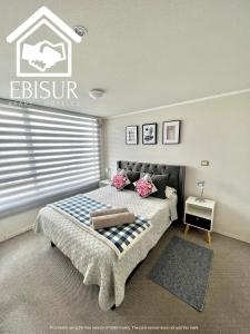 康塞普西翁EBISUR Apart - Hoteles MAIPU的一间卧室设有一张大床和窗户
