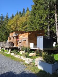 ChampclauseChalet coccinelle Domaine de la Mamounette的树林里的小木屋,带车道