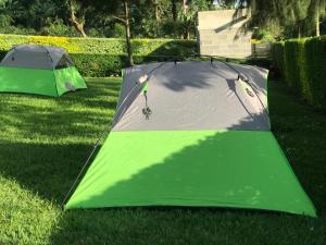 波特尔堡BIMS Vacation Rental的两个帐篷坐在院子里的草地上