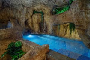 马赛Evasion Antillaise的洞穴中的游泳池,设有岩石墙