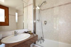 夏蒙尼-勃朗峰Hôtel de L'Arve by HappyCulture的一间带水槽和淋浴的浴室