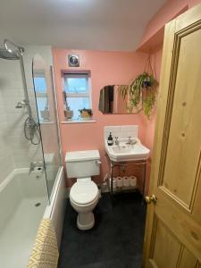 卡迪夫Cardiff - Home from Home的浴室配有卫生间、盥洗盆和淋浴。