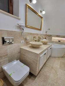 阿拉德Sika Palladium Central Apartment的浴室设有2个水槽、卫生间和镜子。