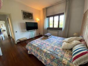佛罗伦萨Casa Ila的一间卧室配有一张床和一台平面电视