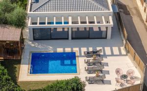 查加基恩Oresteia Exclusive Villa, a Sublime Retreat, By ThinkVilla的享有带游泳池的房屋的空中景致