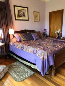 Hebron卡普陶普住宿加早餐旅馆的一间卧室配有一张带紫色棉被的床