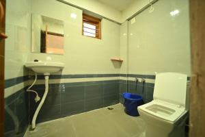 库斯哈尔纳加尔Coorg HomeStay Resort的一间带卫生间和水槽的浴室