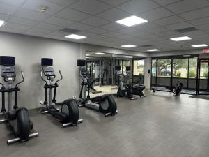 休斯顿Wingate Houston near NRG Park/Medical Center的健身房设有数台跑步机和椭圆机