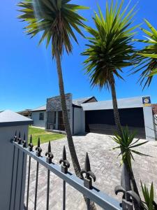 LorraineFamily Holiday Home Rental in Port Elizabeth的两棵棕榈树和房子前面的围栏