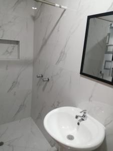 塔克纳Apartamentos Cristo Rey.的白色的浴室设有水槽和镜子