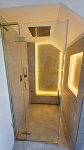 慕尼黑Neubau stilvolle Dachgeschoss City Wohnung的浴室里设有玻璃门淋浴