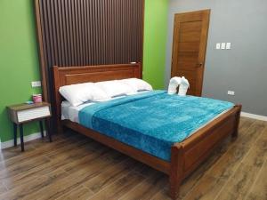 巴科洛德Home in Bacolod的一间卧室配有一张带木制床头板的床
