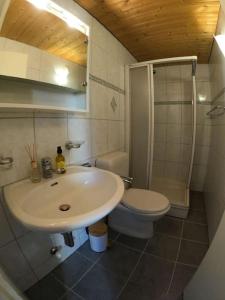 QuartenChalet Terza的一间带水槽、淋浴和卫生间的浴室