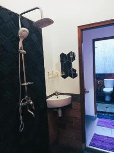 日惹ZEN MOON Hostel的一间带水槽和淋浴的浴室