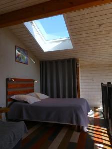 DamiatteGites Arnoult的一间卧室配有一张带天窗的大床