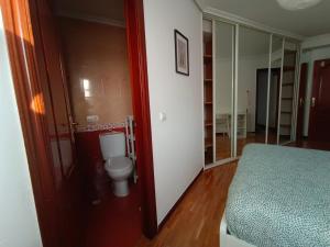 拉·希斯特尼加El Portazgo Restaurante Hostal La Cisterniga的一间带卫生间的浴室和一张位于客房内的床。
