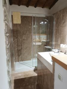 埃武拉Casa da Moeda的带淋浴的浴室和玻璃门