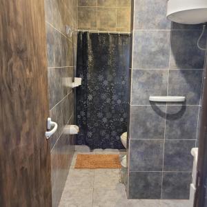 雷孔基斯塔Departamento Reconquista - Perla del Norte的一间带黑色淋浴帘的淋浴的浴室