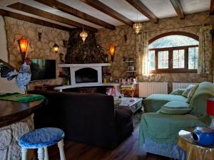绍萨尔拉嘉斯托萨卡萨乡间酒店的带沙发和壁炉的客厅