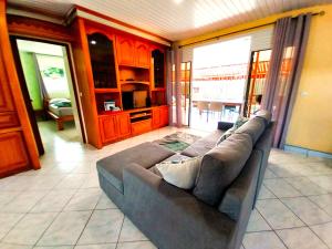 帕皮提TAHITI - Lihei Pool House的带沙发的客厅和厨房