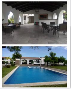 圣米格尔House in San Miguel, Res. San Andres的两幅带游泳池的房子的照片
