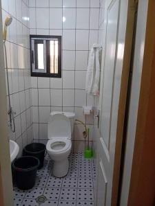 雅温得RÉSIDENCE TCHAMS的一间带卫生间和水槽的小浴室