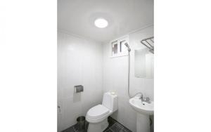 济州市MO Guesthouse的白色的浴室设有卫生间和水槽。