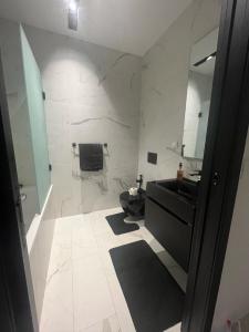 Le KramTunis Résidence california的浴室设有黑色水槽和镜子