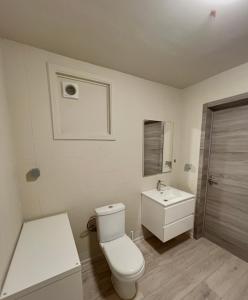 沙勒罗瓦Gohysart 51b 1 Bruxelles-Charleroi-airport的白色的浴室设有卫生间和水槽。