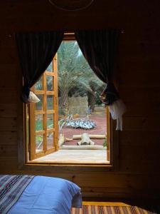 欧拉كوخ آفيري Aviary Hut的卧室内的窗户,享有庭院的景色