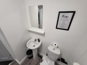 诺丁汉Nottingham Forest Rd, Short Stays的一间带水槽、卫生间和镜子的浴室