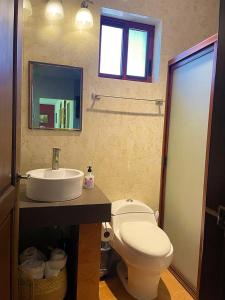 瓜纳华托LAS ALAMEDAS Departamentos céntricos con estacionamiento privado的浴室配有白色卫生间和盥洗盆。