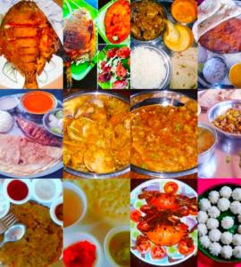 马尔万Samant Beach Resort的各种不同食物的照片拼凑而成