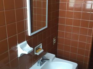 阿卡普尔科Hotel zócalo abuelos的一间带水槽和镜子的浴室