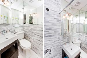 纽约Three Bedroom West Village Townhouse的浴室设有卫生间和水槽,两幅图片